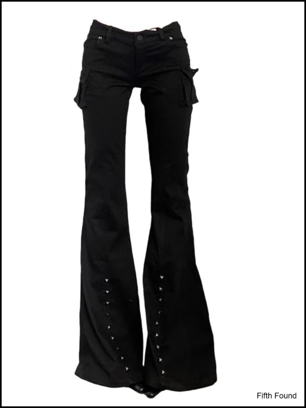 Y2K Low Rise Flare Cargo Jeans Studded Gothic Bell Bottoms Streetwear